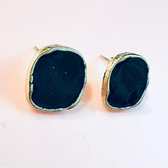 Black Enamel Stud Earrings Rose Gold - Picture 1 of 2